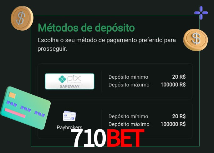 O cassino 710Bet oferece uma grande variedade de métodos de pagamento